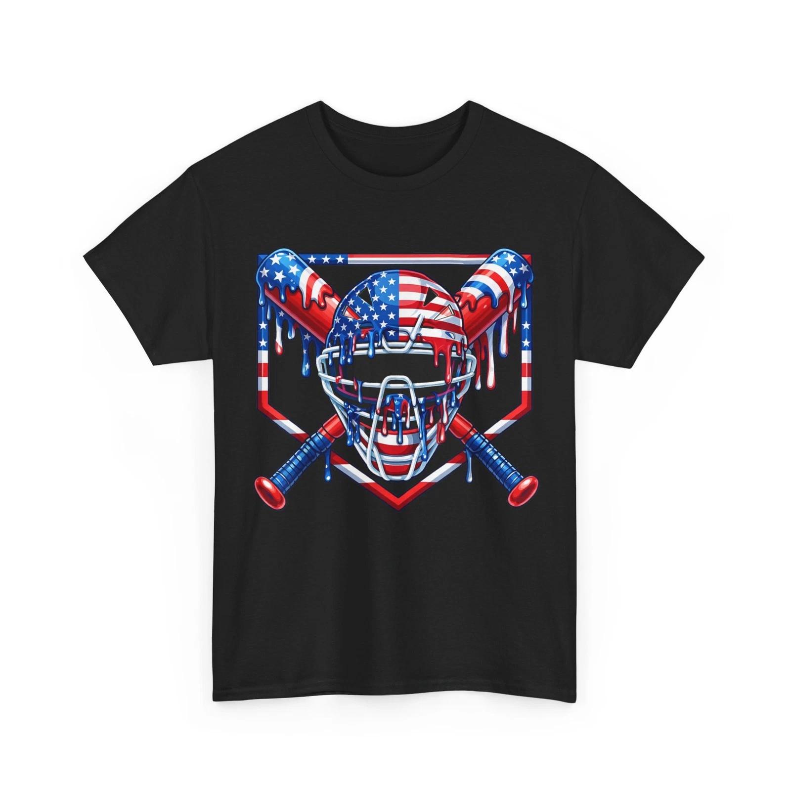 Baseball Catcher Drip American Flag Ice Cream 4th of July T-Shirt L