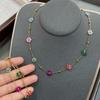Vintage Color Flower Beaded Titanium Steel Necklace Female Dopamine Girl Small Flower Choker Collarbone Chain Bracelet Set