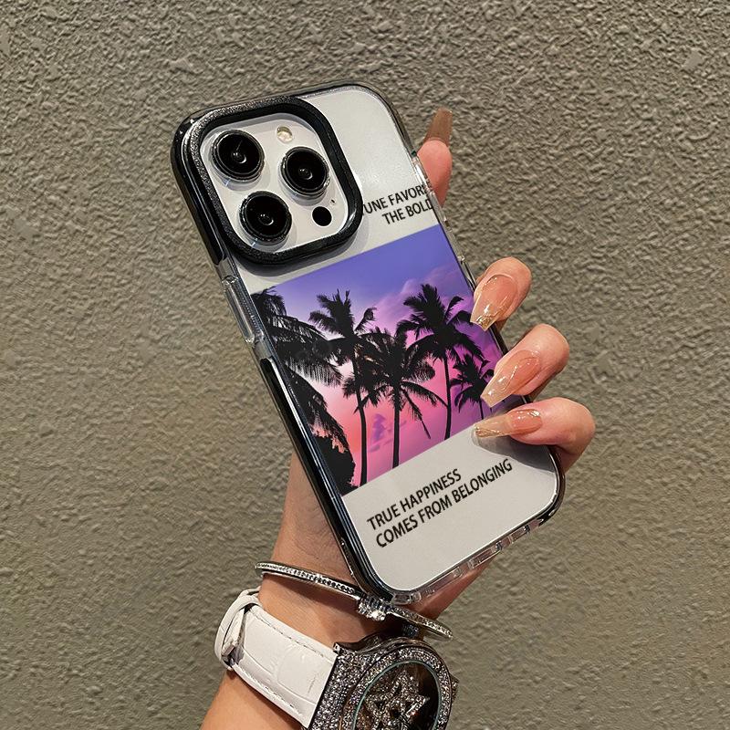 Hot-selling Seaside Sunset Coconut Tree Mobile Phone Case In Europe and America iPhone17 American Style Apple 16Pro Transparent Protective Case