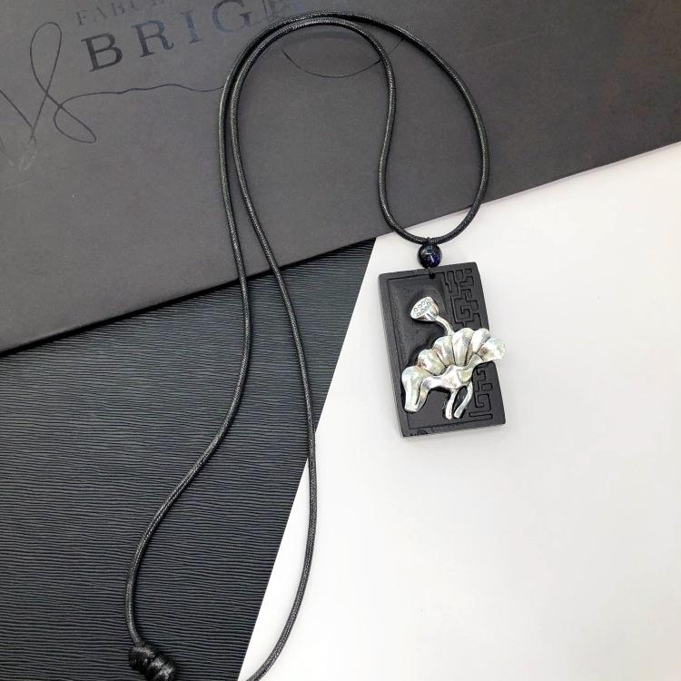 Retro Zen Ebony Long Necklace Women's Versatile Fashion Literary Clothing Accessories Sweater Chain Pendant