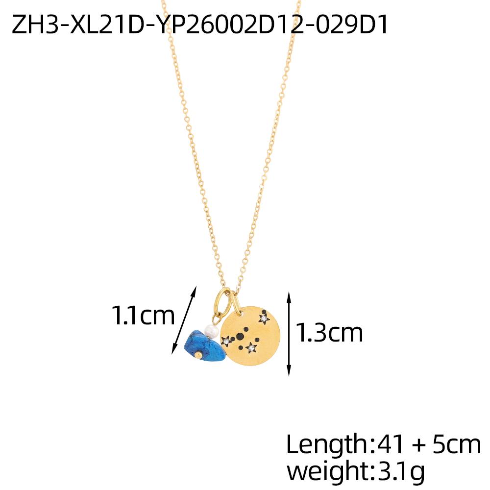 

CARLIDANA Retro Stainless Steel Gold Plated Natural Stone Beaded 12 Zodiac Signs Charm Jewelry Geometric Pendant Choker Women