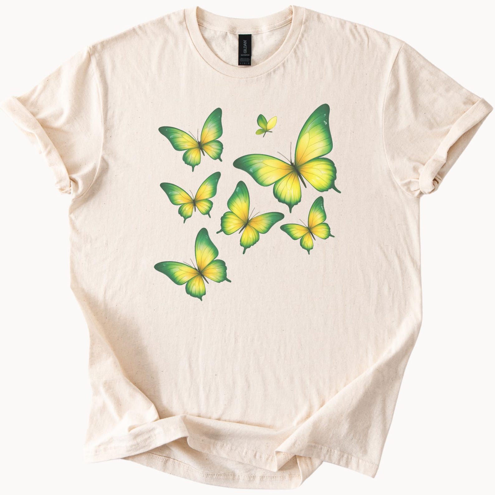 Yellow Green Butterfly Graphic T Shirt Nature Inspired Aesthetic Artistic Butterflies Tee Summer Cute Soft Casual Graphic Shirt 110