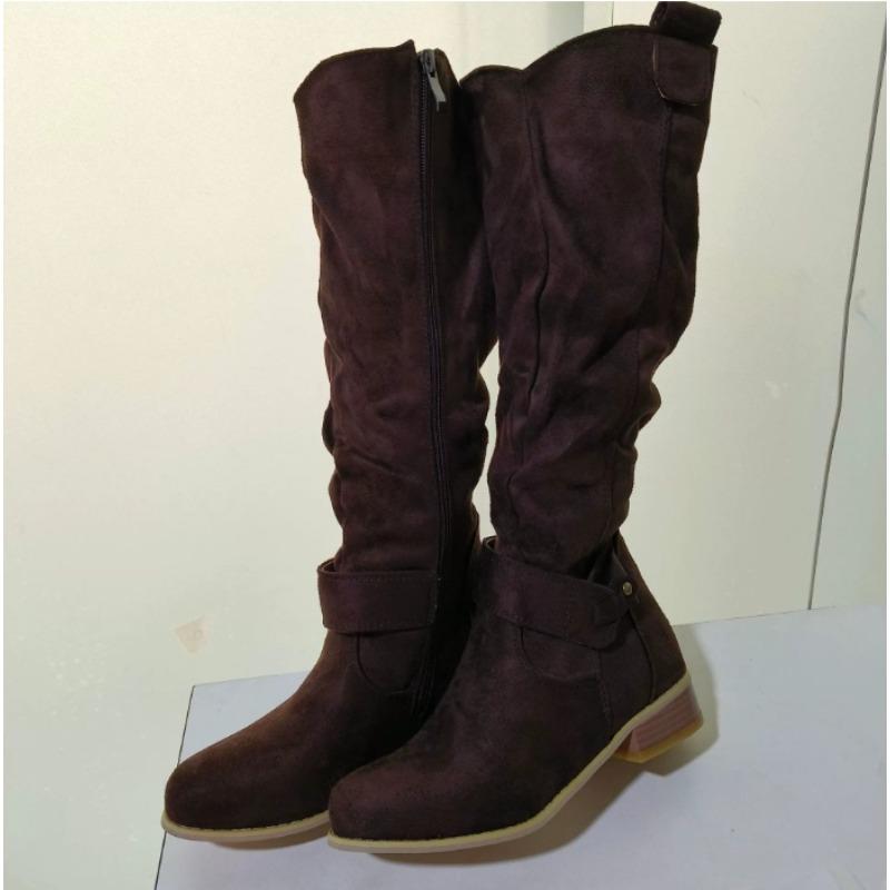 Women New Side Zipper Low Heels Boots Fashion Suede Comfortable Shoes Casual High Top Trendy Boots Light Versatile Ladies Shoes