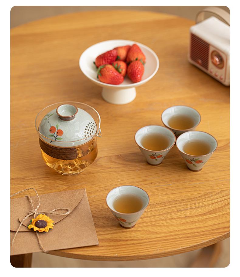 Portable Hand-Painted Travel Tea Set with One Pot and Four Cups – Perfect Business Gift