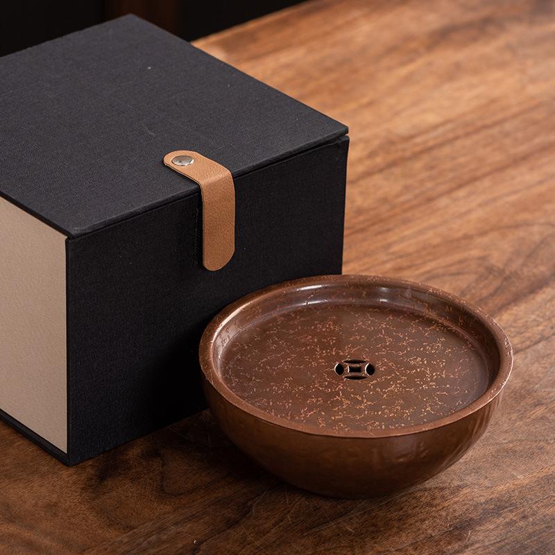 

Vintage Handmade Teapot Holder Water Storage Tea Tray Copper Round Tray Jian Shui Household Water Storage Teapot Tray 420ML