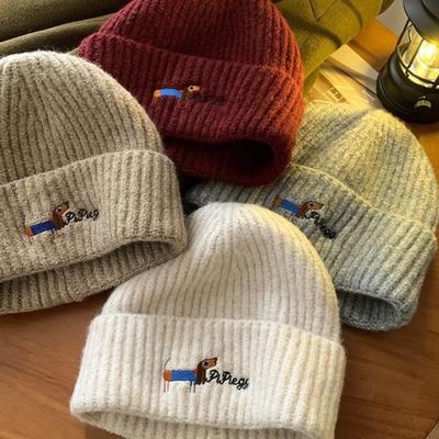 Cute Sausage Puppy Knitted Hat Children Autumn and Winter Thickened Warm Ear Protection Head Pullover Hat Shows Small Face