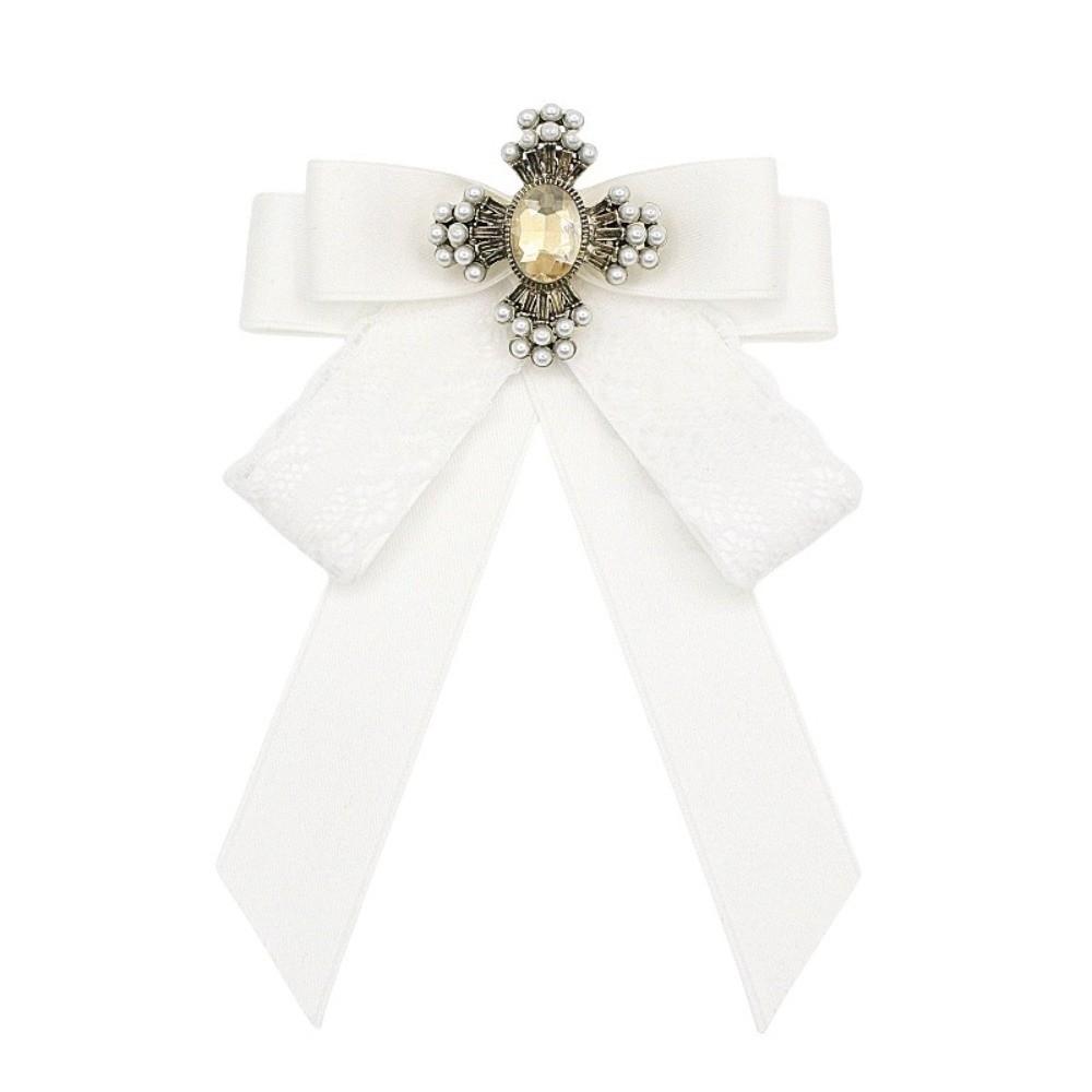 Rhinestone Crystal Ribbon Bow Brooch Polyester Shirt Collar Pin Neckline Decoration Brooches  Women