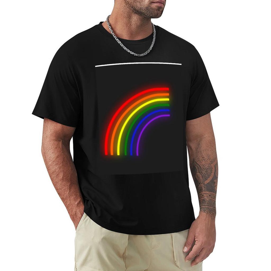 Neon Light Rainbow Tshirt Minimalist Plain Crew Neck Tshirt