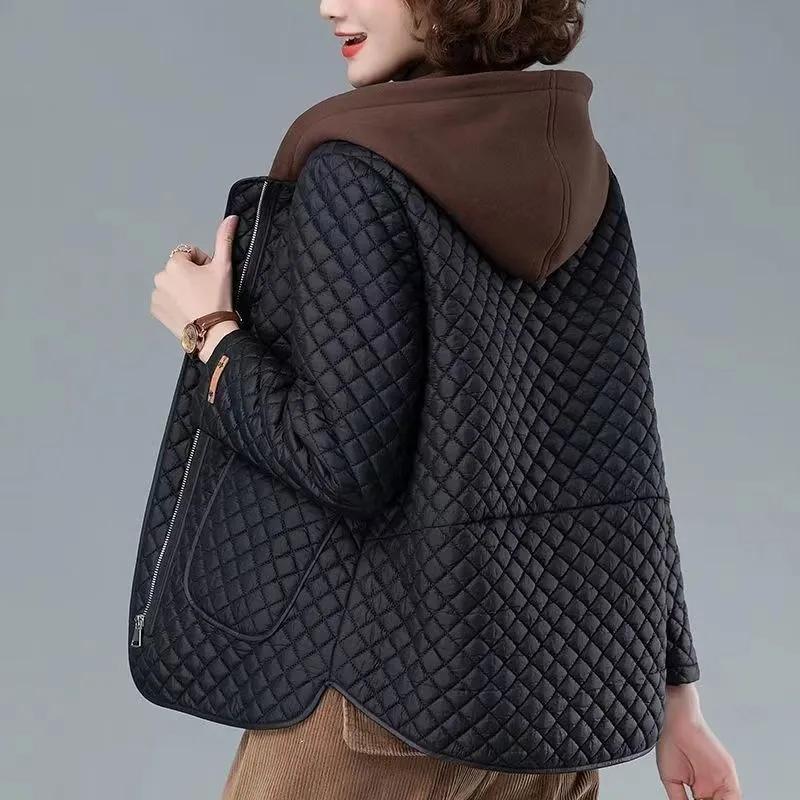 Autumn Winter Mom's Jacket Women Lightweight Cotton Coat Korean Middle Age Hooded Cotton Padded Jacket Female Casual Tops