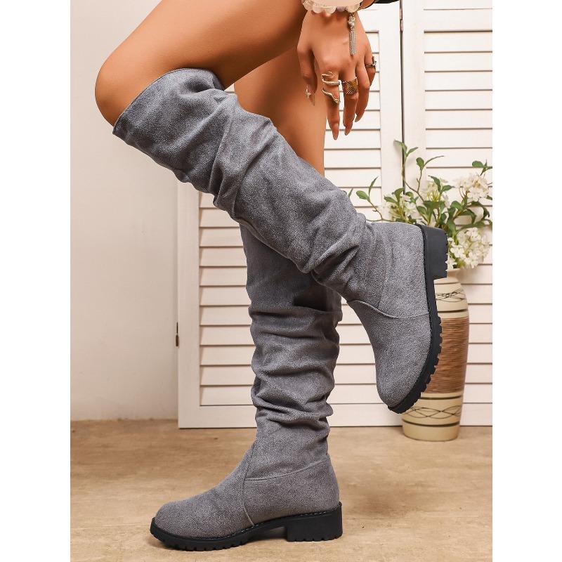 Suede Stacking Boots for Winter 2025 New Plus-size Fleece Low-heeled Sleeves Are No More Than Knee-length Boots for Women