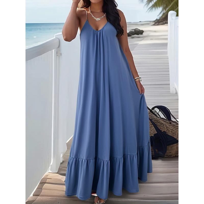 2026 Elegant Sexy Sleeveless Spaghetti Strap Solid Color Dress