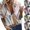 Women's Casual Fashion Loose Print Lapel Pullover Long Sleeve Shirt Tops