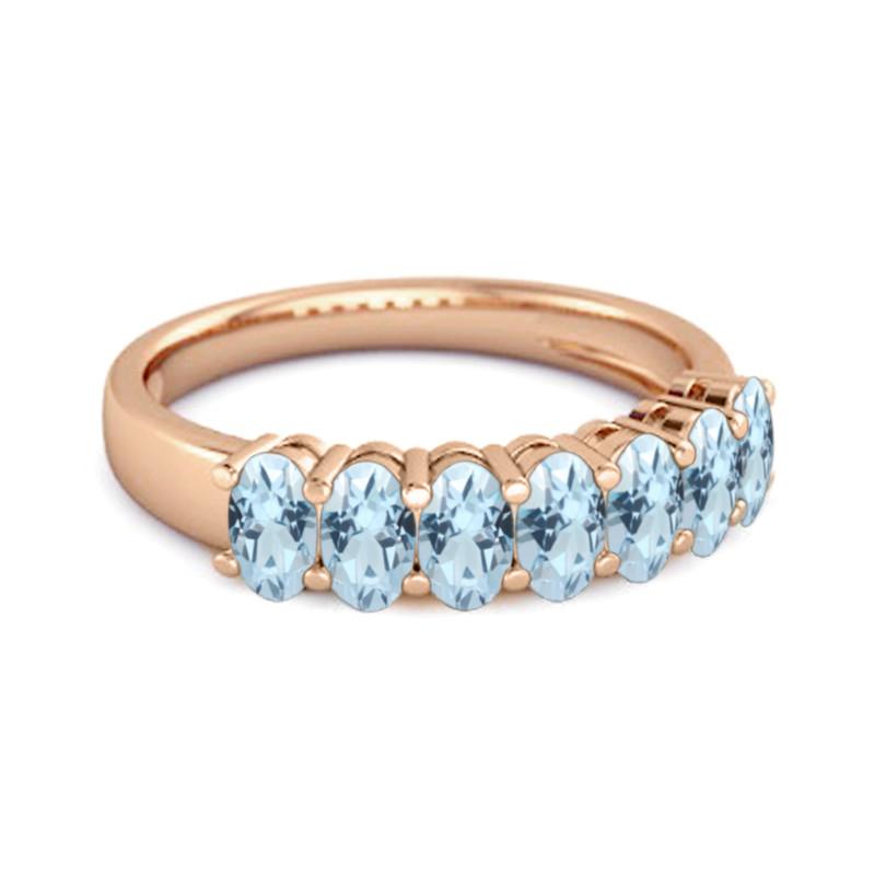 Blue Topaz Oval Half Eternity Band Ring - 925 Sterling Silver Rose Gold Vermeil
