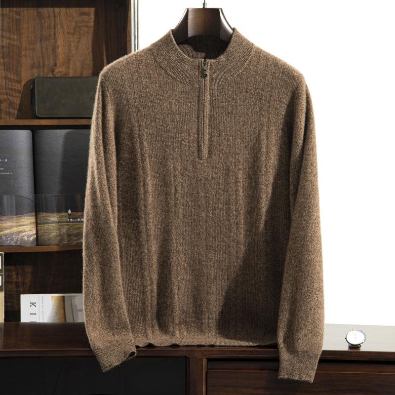 New half turtleneck loose half zipper cashmere sweater men s sweater fashion knitting S