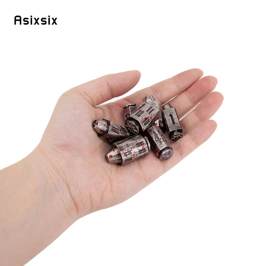 7 Pcs Silver Red Metal Bullet Black Number Sharp Edge Dice Polyhedral Dice Suitable for Role-Playing RPG Card Game