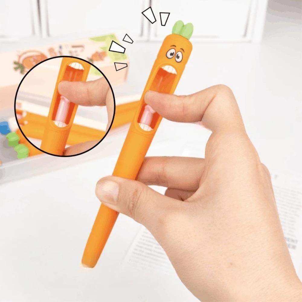 4PCS Confused Carrot Carrot Shaped Gel Pen 0.5mm Retractable Tongue Refill Funny and Fun Decompression Pen School Stationery