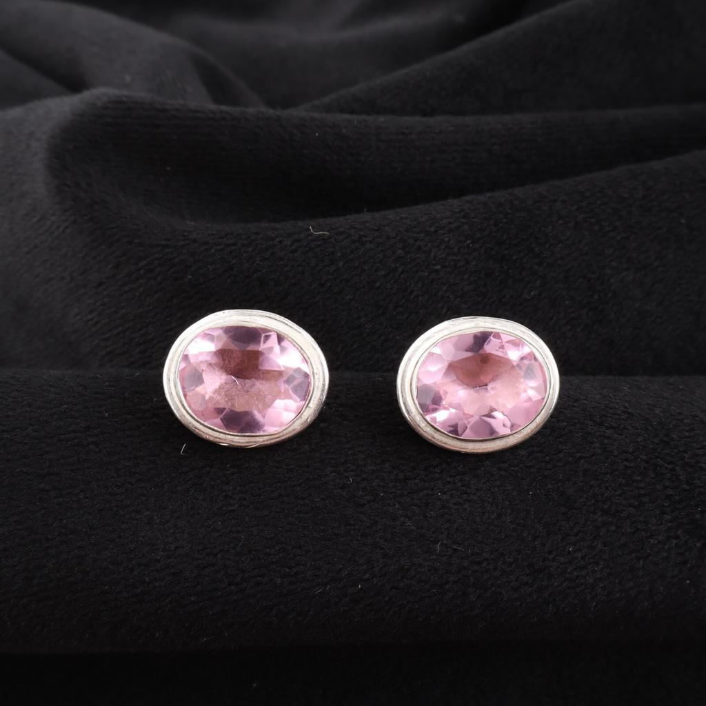 Rare Morganite Gemstone 925 Sterling Silver Jewelry Handmade Stud Earrings 0.5" EE-178-10