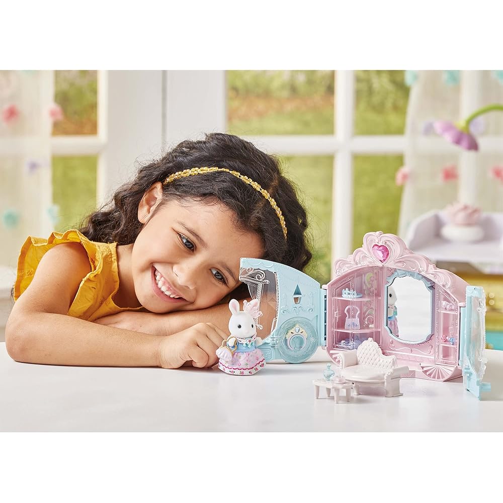 Sylvanian Families Hair Salon Glitter Carriage Room Set Toy Dollhouse for Ages 3 and Up