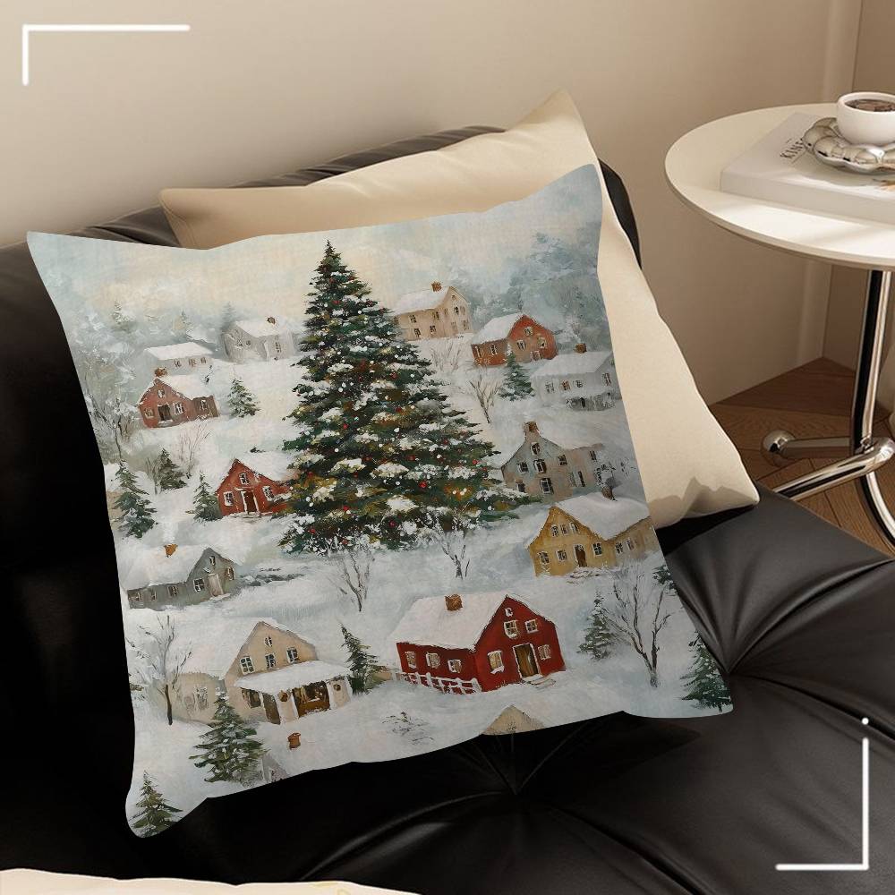 Winter Town Holiday Printable Christmas Tree Stitch Dragon Pillow Cover Sofa Cushion Cover Home Room Decoration Children Gift