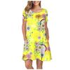 Dámské léto s krátkým rukávem slunečnice potištěné kapsy letní šaty ležérní swing šaty