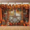 2D plane, 1 piece of autumn harvest background fabric - Maple leaves and pumpkin barn theme,Harvest Festival, polyester material