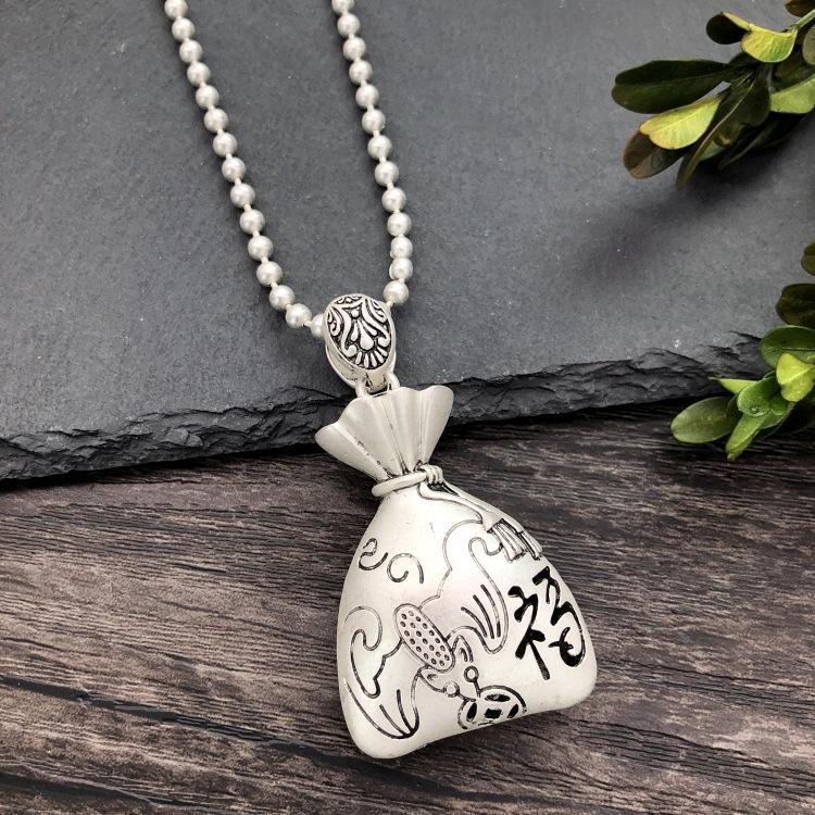 Vintage Thai silver long necklace flower pendant simple long sweater chain accessories women