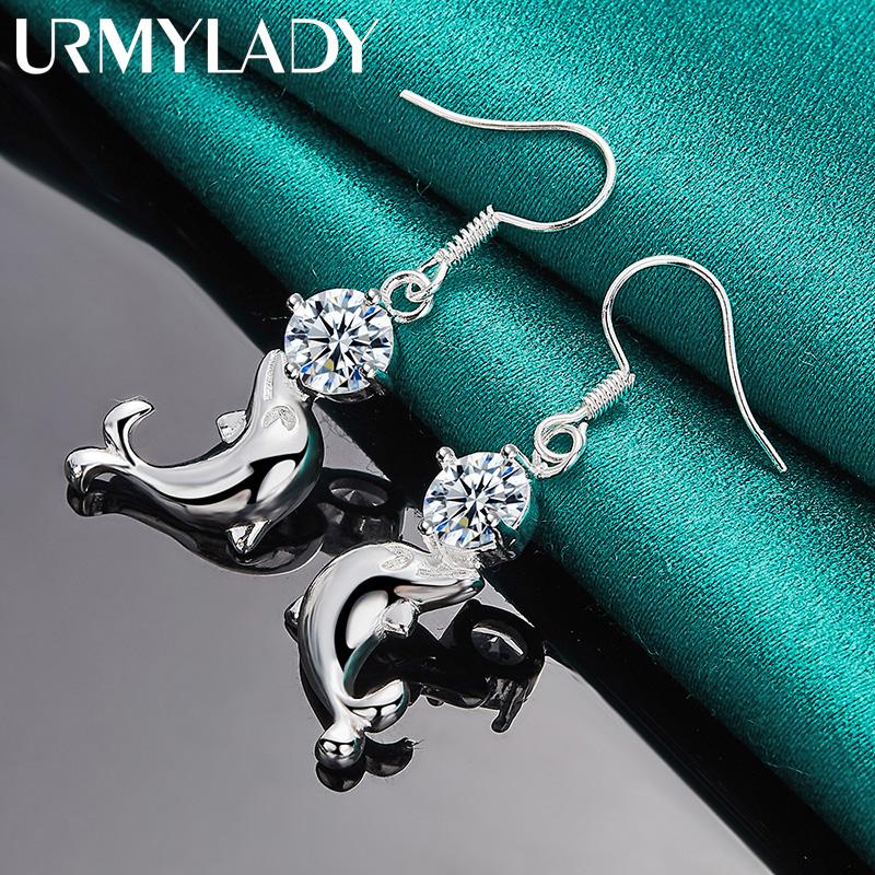 925 Sterling Silver Dolphin Zircon Earrings Fashion Jewelry