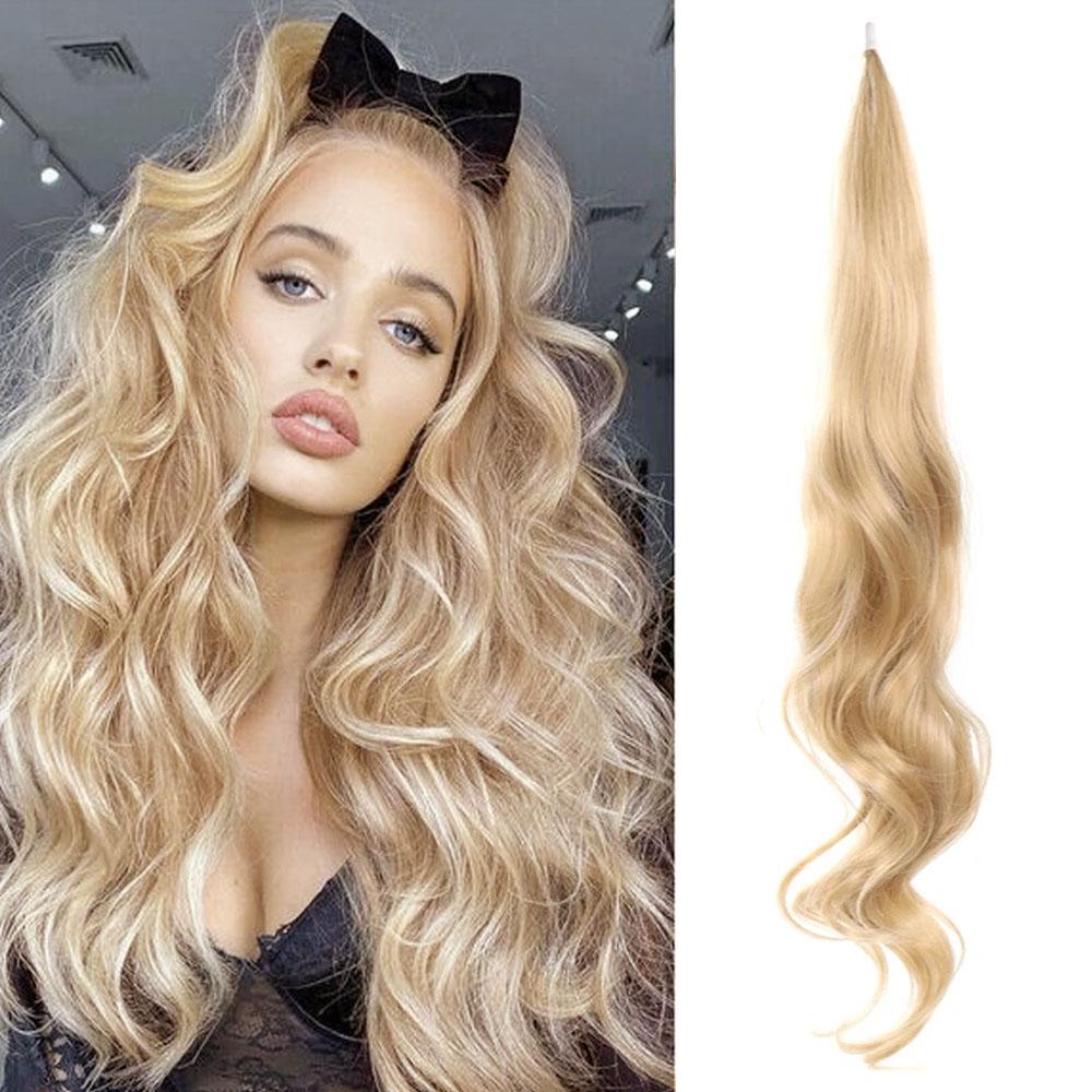32 palcové elastické predlžovanie vlasov do chvosta s dlhým zmiešaným blond čiernym chvostom pre ženy na každodenné použitie