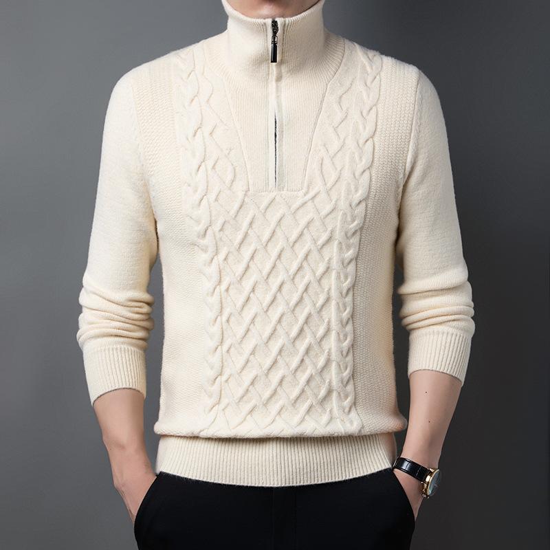 

Осенне-зимний новый утолщенный мужской свитер с воротником до середины иглы, свободный пуловер на молнии, вязаный свитер для мужчин 3XL белый