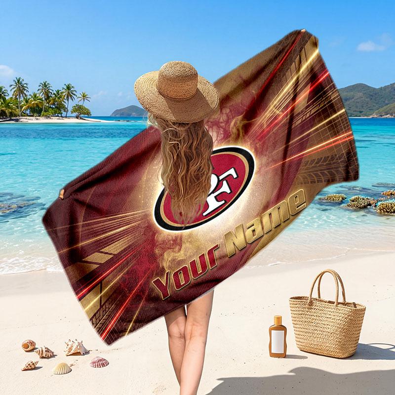 San Francisco 49ers Customized Name Text Beach Towel, Soft Absorbent Towel Beach Pool Travel Personal Gift