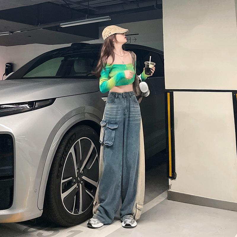 

2024 Heavy-Duty American Retro Washed Women s Straight-Leg Workwear Jeans M