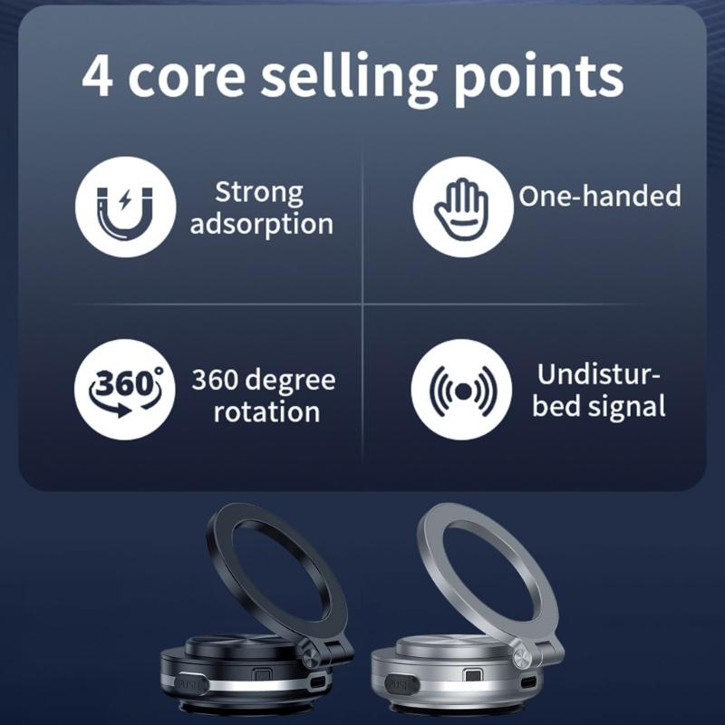 Vehicle Phone Mobile Mount Stand Magnetic Suction with Vacuum Attachment 360 Degree Rotation for Safe Driving Experience