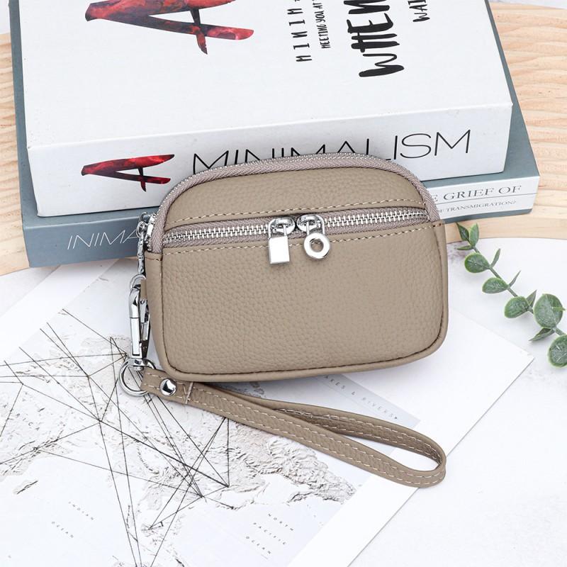 First-layer Cowhide Women's Mini Small Bag Change Purse Leather Large-capacity Double-zipper Multifunctional Clutch