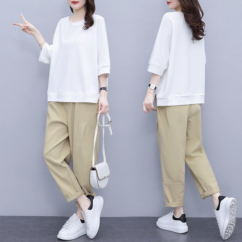Women's 2021 Spring/Summer Hong Kong Style Casual Suit - Trendy, Youthful Top & Pants Set