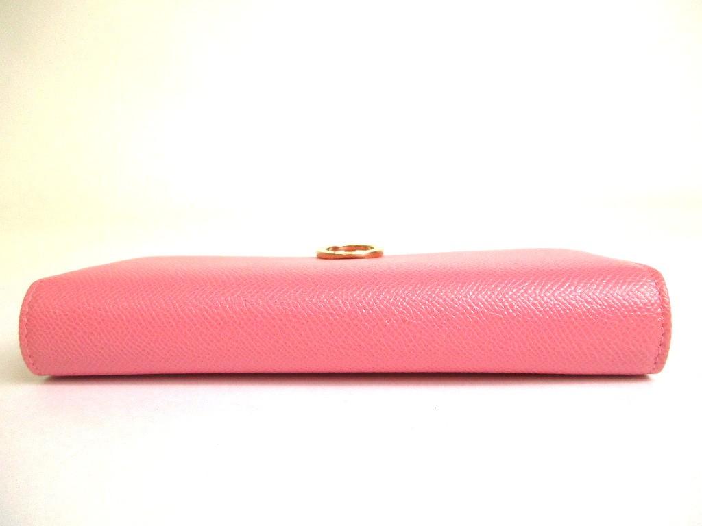 Originální BVLGARI Růžová Kůže Logo Klip Zlatý H/W Klopa Dlouhá Peněženka #a769 Repasovaná