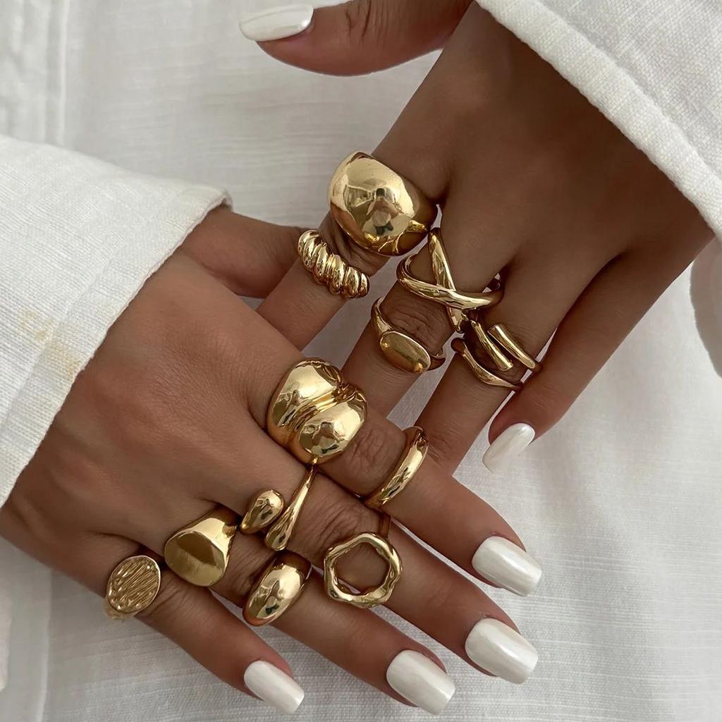 DIEZI One Set Vintage Punk Gold Silver Color Metal Rings Women Men Fashion Irregular Geometric Knuckle Joint Ring Set Jewelry