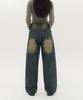 Akeusi Loose Washed Balloon Fit Wide Denim Pants Unisex (Yellow-Blue)