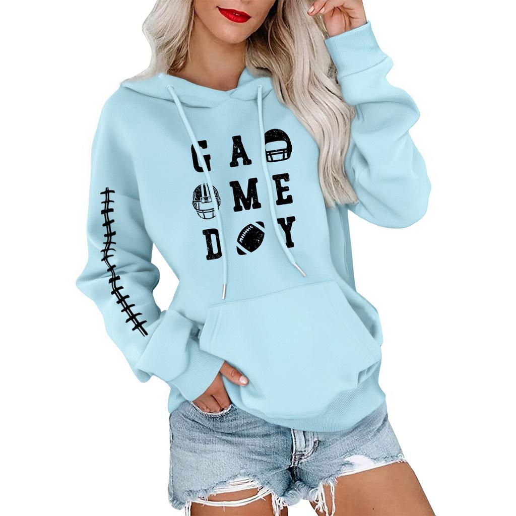 Women's Fashionable, Casual, Comfortable Round-neck, Hooded, Long-sleeved, Rugby-print Warm Sweater