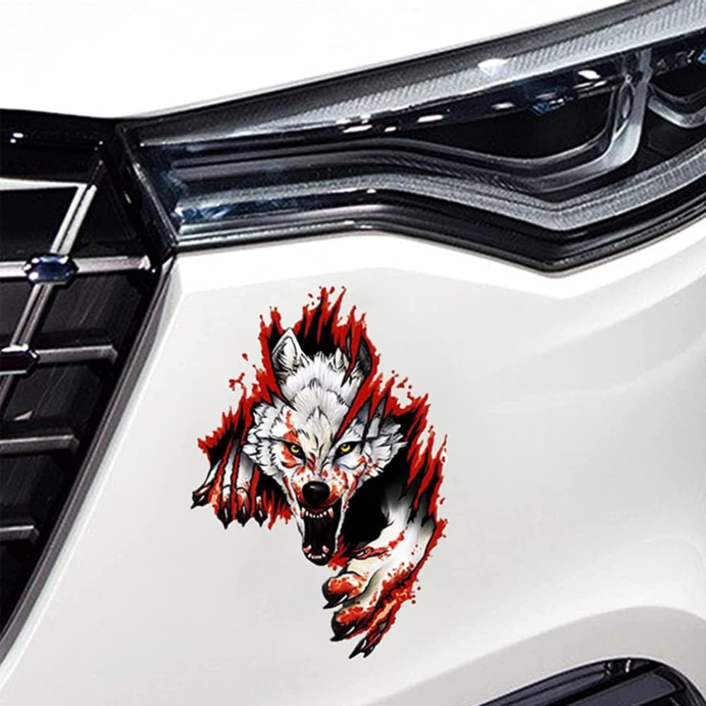 3D Personalized Car Stickers Decal Blood Wolf Reflective Stickers Decoration Sticker Window Decal Auto Truck Printed Scary Waterproof Self Adhesive