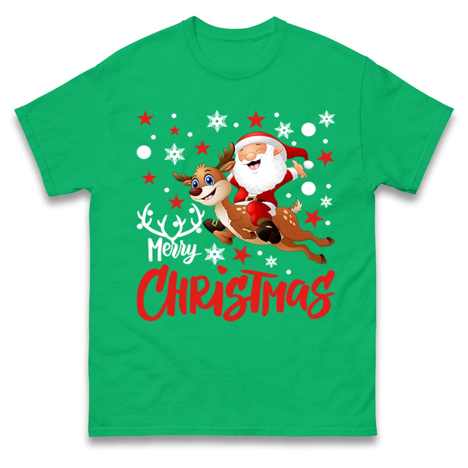 Santa With Reindeer Merry Christmas Tee,Offensive Christmas Tee,Ugly Christmas S