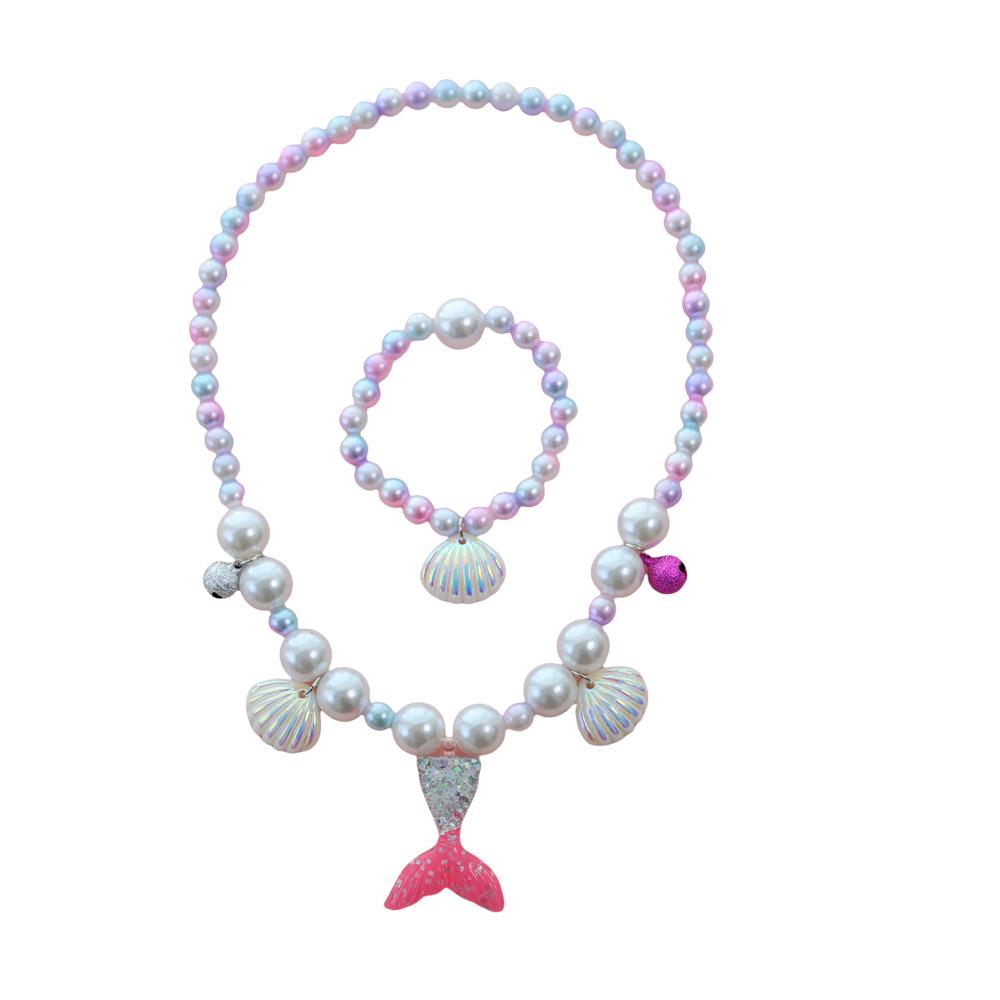 Colar de Pérolas de Sereia e Conjunto de Acessórios de Princesa para Meninas - Conjunto de 5 Peças para Presente de Feriado