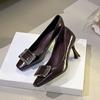 Beautiful temperament square buckle high heels women's thin heels square head single shoes wedding shoes work shoes are not tired