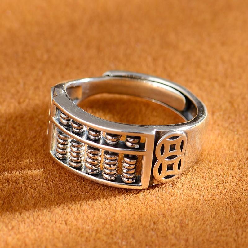 Adjustable Vintage Abacus Ring Men Women Copper Silver-Plated Geometric Statement Jewelry Retro Unisex Finger