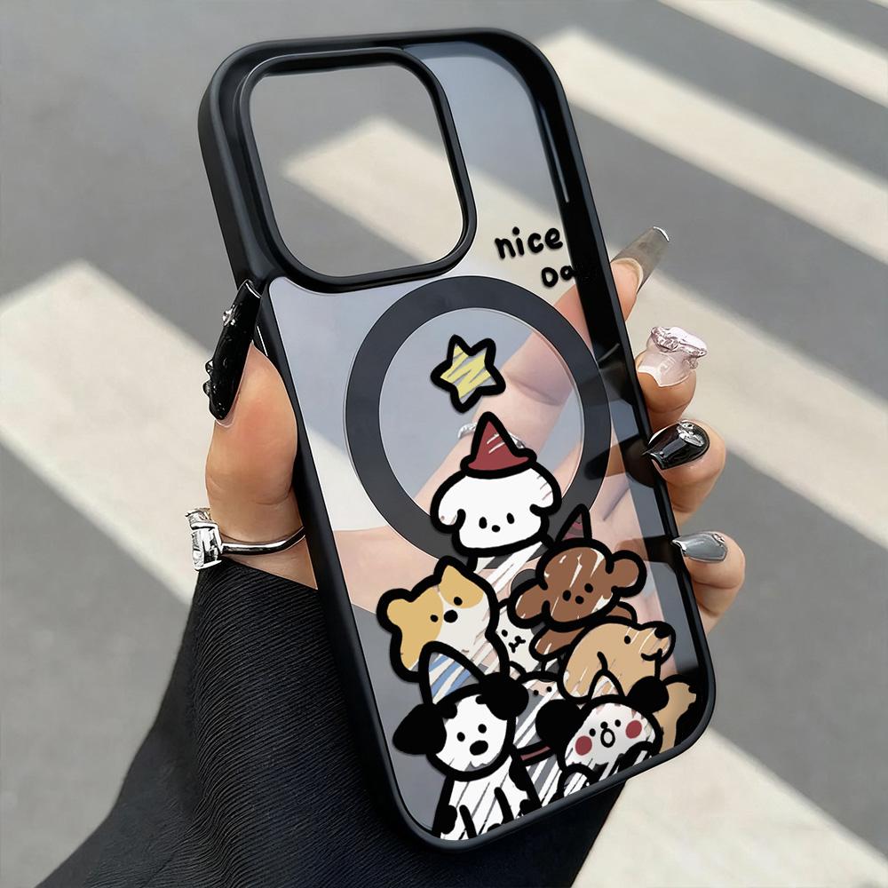 Cute Puppy Cartoon Dog Magnetic Phone Case For iPhone 17 Pro Case iPhone 16 13 11 12 14 15 Pro Max Matte Clear Shockproof Cover