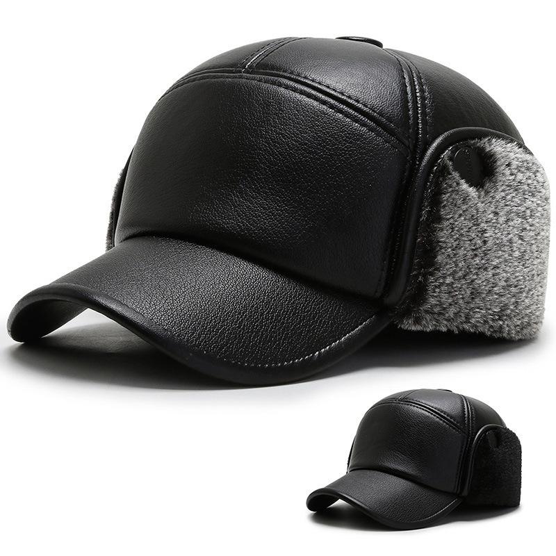 Men's autumn and winter ear protection hat, warm cotton hat, old man hat, father leather cap, cold-proof baseball cap