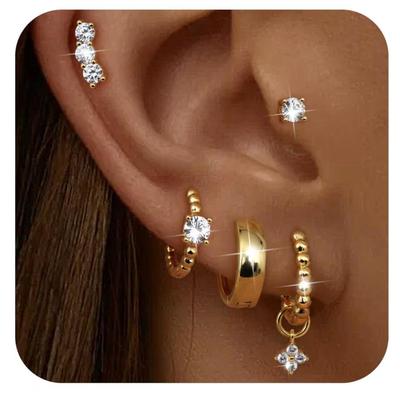Stylish Four-Leaf Clover Zircon Stud Earrings Set - Versatile Five-Piece Collection