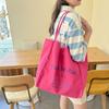 Feminine Large Canvas Tote Bag With Letter Print For Daily Use
