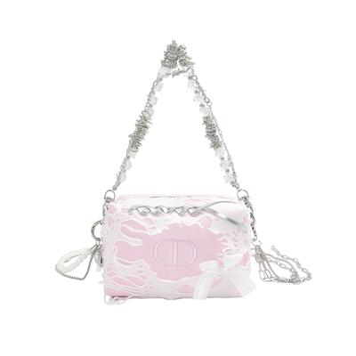 Sac [Sac à Cosmétiques Personnalisé] Rose Déconstruction Y2K Point Unique Tissu Créatif Boîte Cadeau Fille Douce Chaîne d'Étoiles Diamant Scintillant Style Millennial