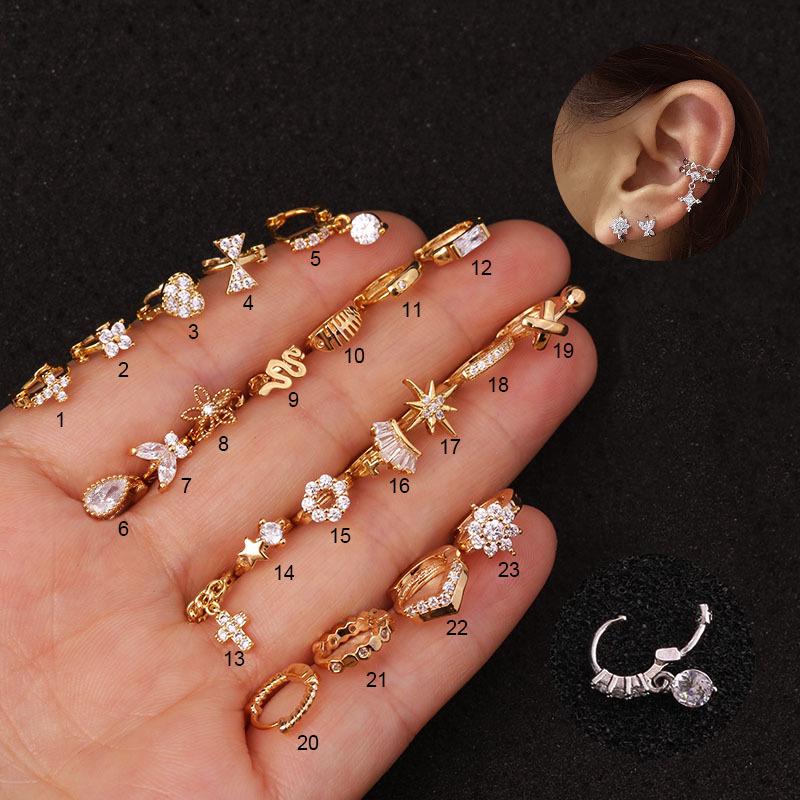 Henson G23 Titanium Zircon Inlay Internally Threaded Bee Flower Heart Pendant Cartilage Ear Jewelry