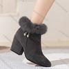 Fashion Comemore New Padded Ankle Boots Pointed Head Rhinestone Cotton Women's Shoes Casual Chunky High Heels Female Fur Short Botines